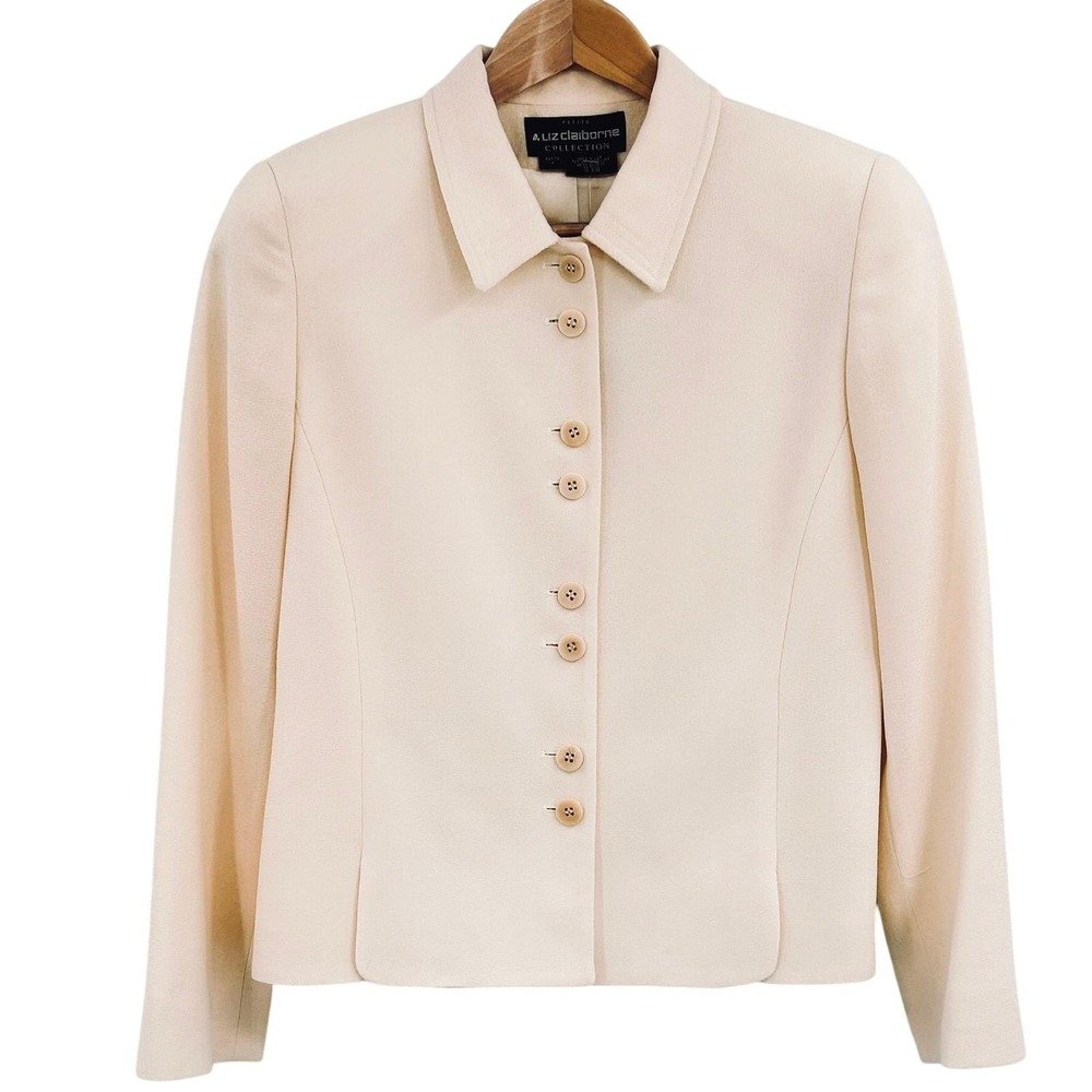 Vintage Liz Claiborne Collection Wool Blazer Womens 6P Made in USA Cream NWT